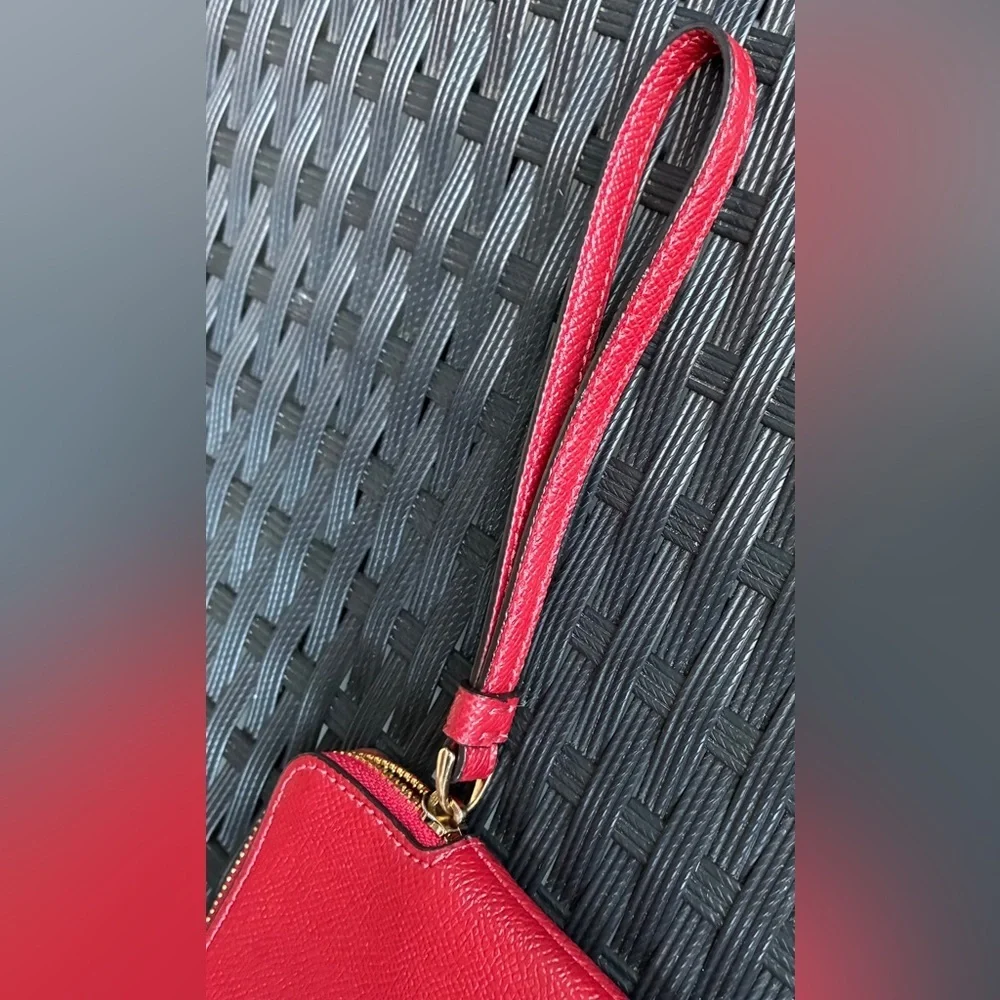 Coach Red Pebbled Leather Wristlet with Gold Logo